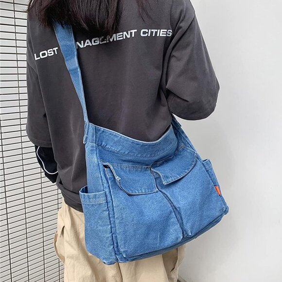 Denim Shoulder Bag Women Large Capacity Crossbody Casual Travel Purse - Picture 2 of 7
